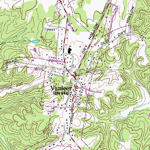 Topographic Map of Vanleer, TN