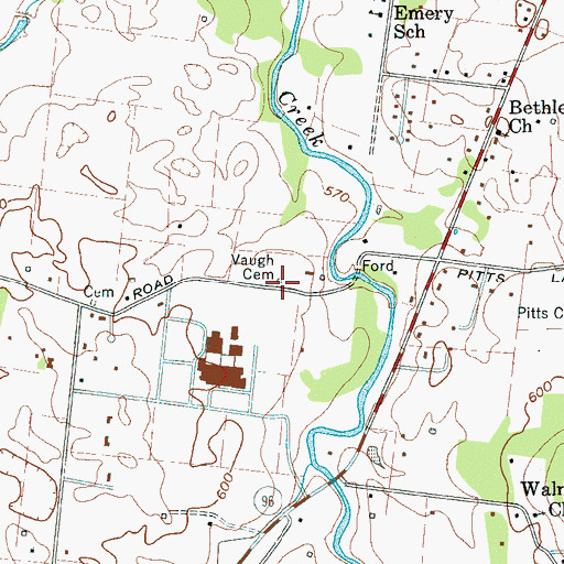 Topographic Map of Vaugh Cemetery, TN