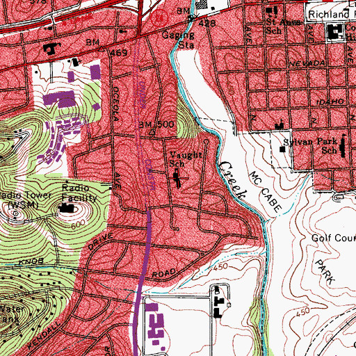 Topographic Map of Vaught School, TN