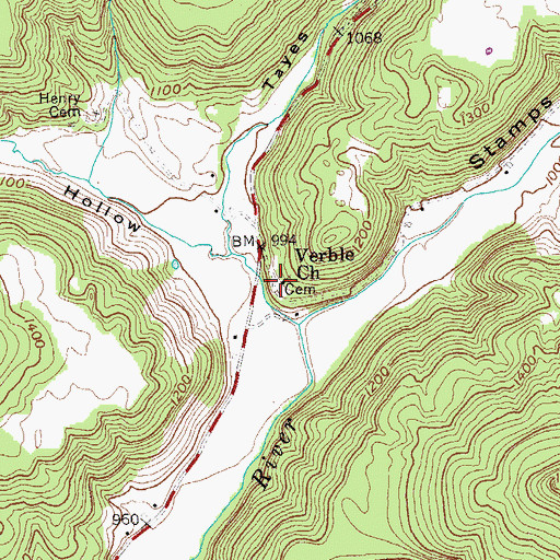 Topographic Map of Verble Church, TN
