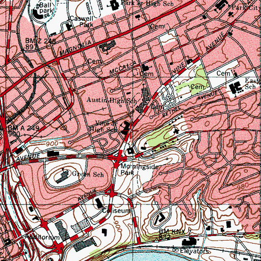 Topographic Map of Vine Junior High School, TN
