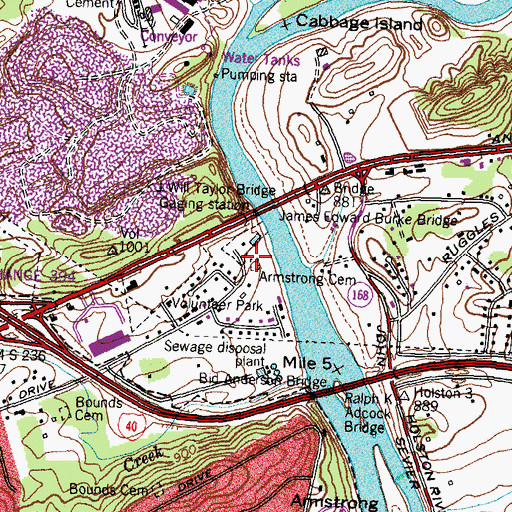 Topographic Map of Volunteer Park, TN