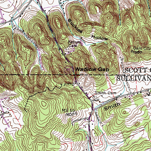 Topographic Map of Wadlow Gap, TN