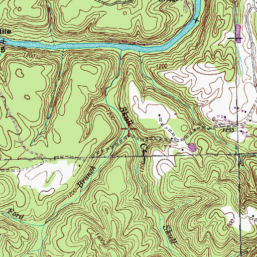 Topographic Map of Wagon Ford Branch, TN