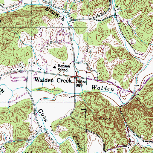 Topographic Map of Waldens Creek, TN