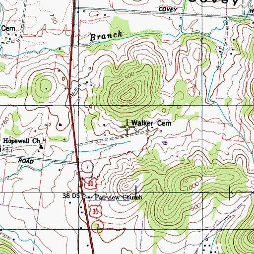 Topographic Map of Walker Cemetery, TN