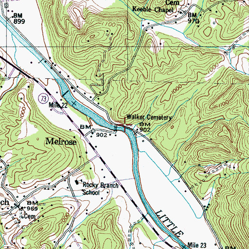 Topographic Map of Walker Cemetery, TN
