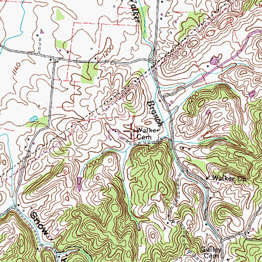 Topographic Map of Walker Cemetery, TN