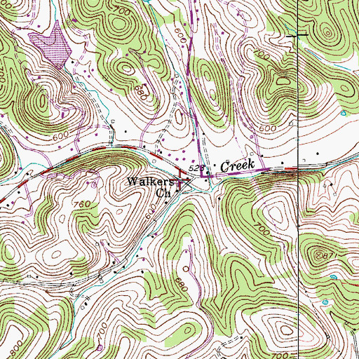 Topographic Map of Walkers Church, TN