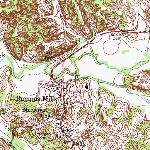 Topographic Map of Wall Creek, TN