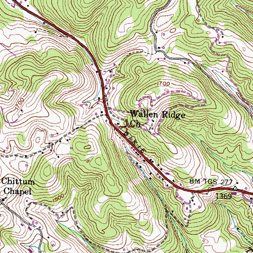 Topographic Map of Wallen Ridge Church, TN