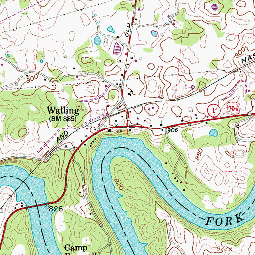 Topographic Map of Walling, TN