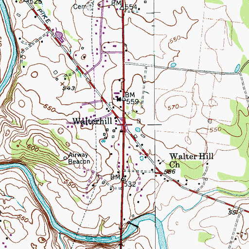 Topographic Map of Walterhill, TN