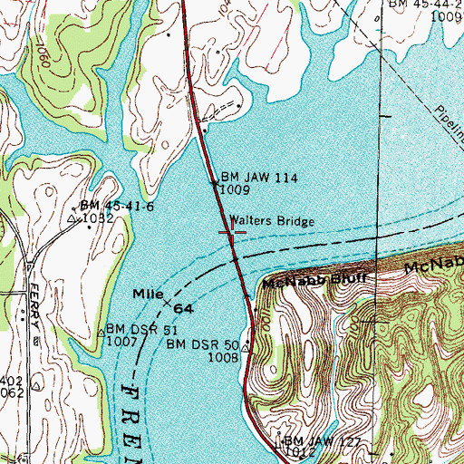 Topographic Map of Walters Bridge, TN