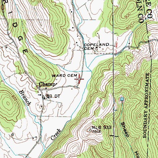 Topographic Map of Ward Cemetery, TN