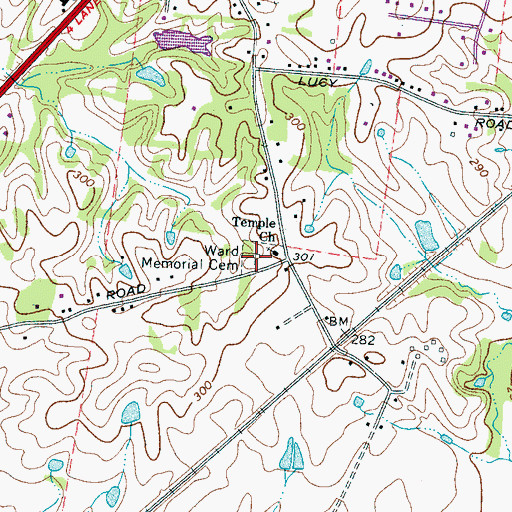 Topographic Map of Ward Memorial Cemetery, TN