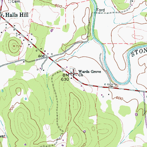 Topographic Map of Wards Grove Church, TN