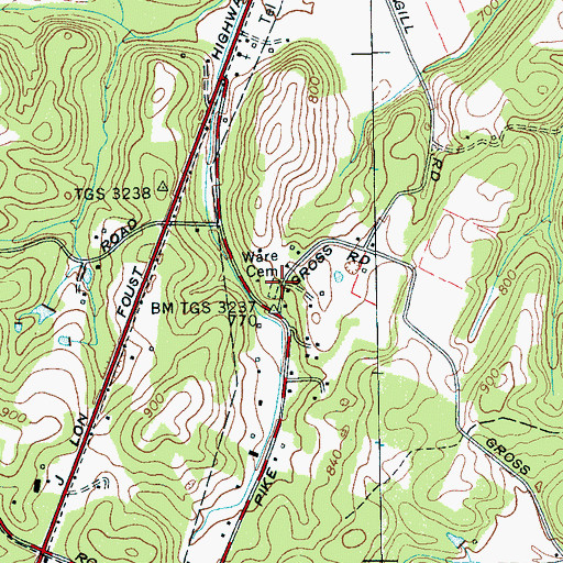 Topographic Map of Ware Cemetery, TN