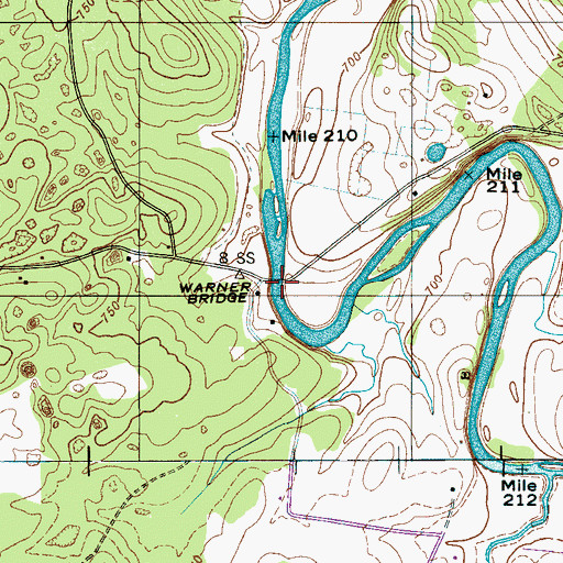 Topographic Map of Warner Bridge, TN