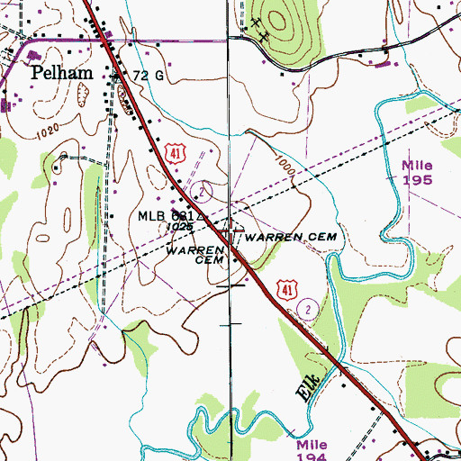 Topographic Map of Warren Cemetery, TN