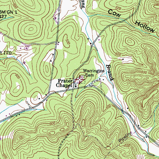 Topographic Map of Warrington Cemetery, TN