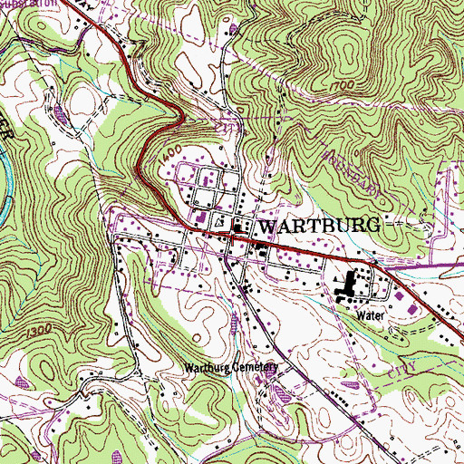 Topographic Map of Wartburg, TN