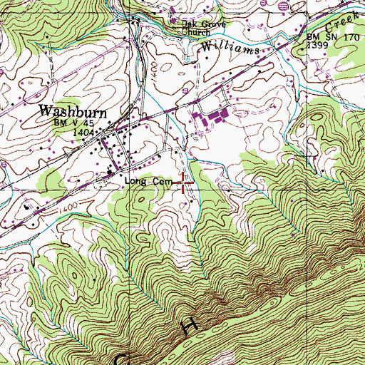 Topographic Map of Washburn, TN