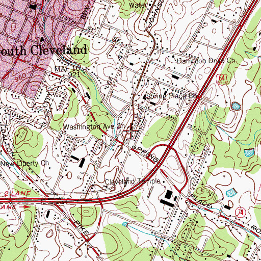Topographic Map of Washington Avenue Baptist Church, TN