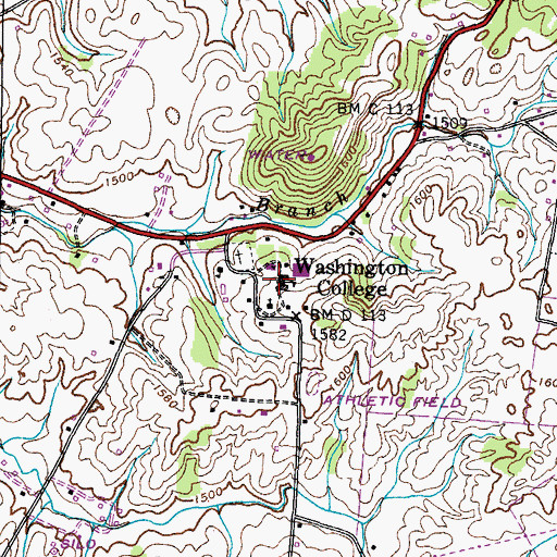 Topographic Map of Washington College, TN