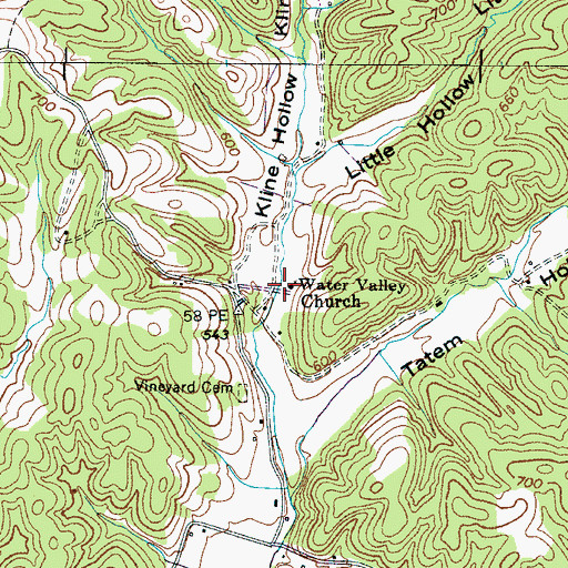 Topographic Map of Water Valley Church, TN