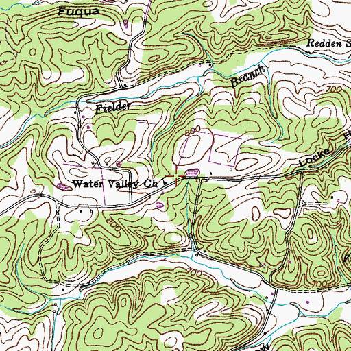Topographic Map of Water Valley Primitive Baptist Church, TN