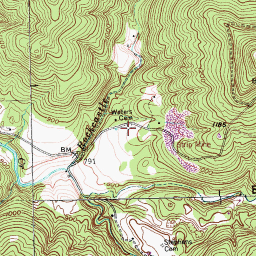 Topographic Map of Waters Cemetery, TN