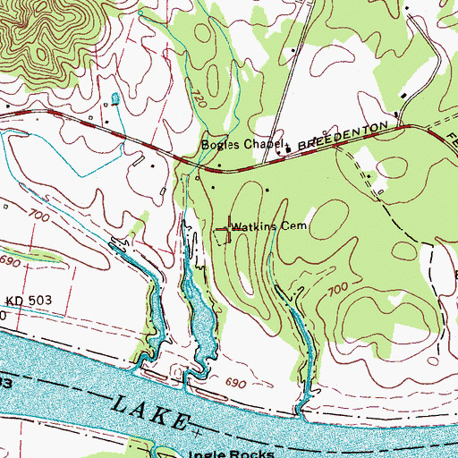 Topographic Map of Watkins Cemetery, TN