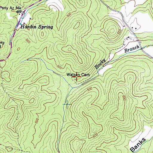 Topographic Map of Watson Cemetery, TN