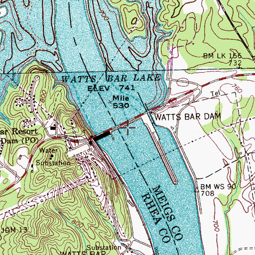 Topographic Map of Watts Bar Dam, TN