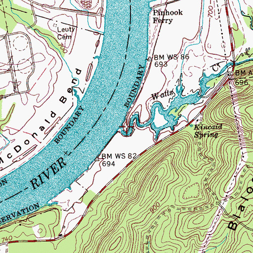 Topographic Map of Watts Creek, TN
