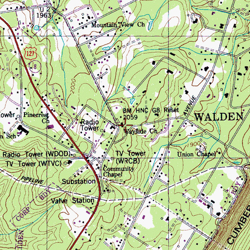 Topographic Map of Wayside Church, TN