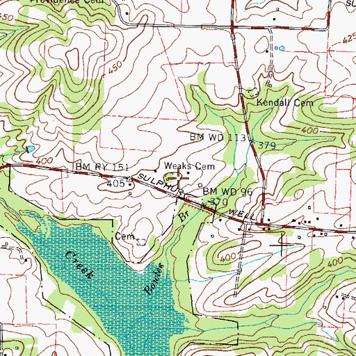 Topographic Map of Weaks Cemetery, TN