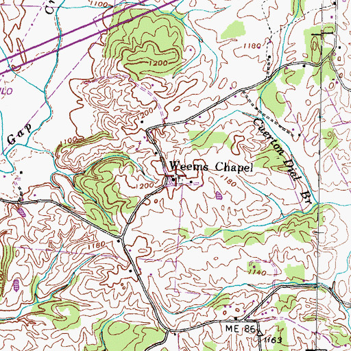 Topographic Map of Weems Chapel, TN