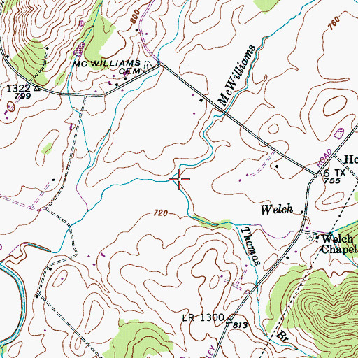 Topographic Map of Welch Branch, TN