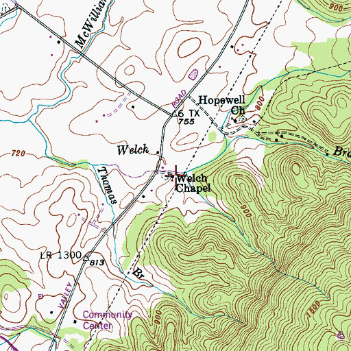 Topographic Map of Welch Chapel, TN