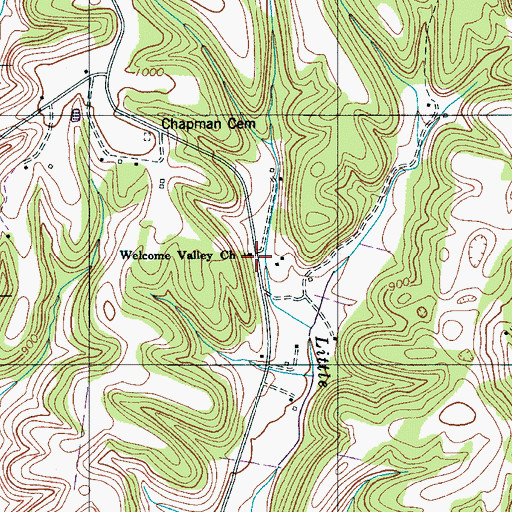 Topographic Map of Welcome Valley Baptist Church, TN