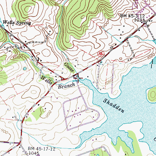 Topographic Map of Wells Branch, TN