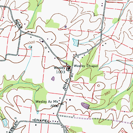 Topographic Map of Wesley Chapel, TN