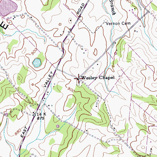 Topographic Map of Wesley Chapel, TN