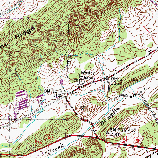 Topographic Map of Wesley Chapel, TN