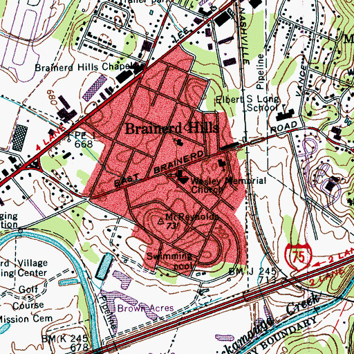 Topographic Map of Wesley Memorial Church, TN