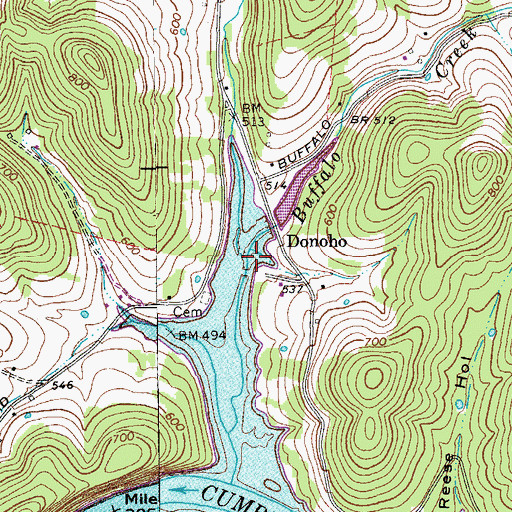 Topographic Map of West Branch Buffalo Creek, TN