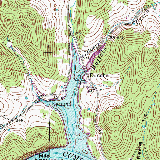 Topographic Map of West Branch Buffalo Creek, TN