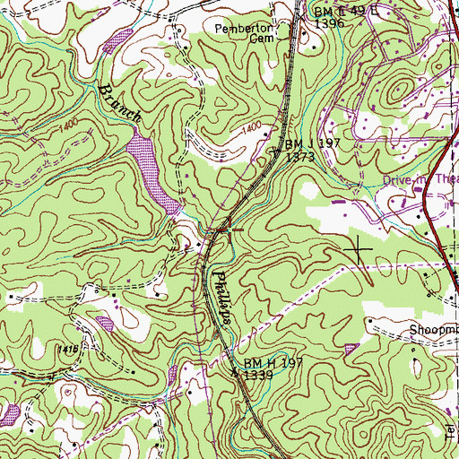 Topographic Map of West Branch Phillips Creek, TN
